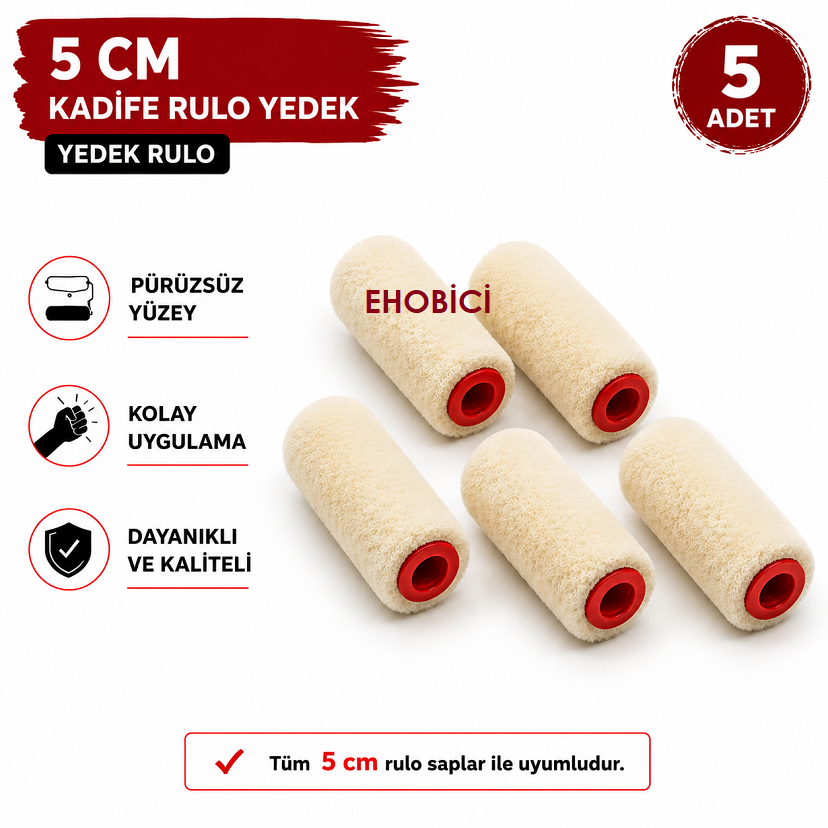 Kadife Rulo 5 li Yedek 5cm (Moher)