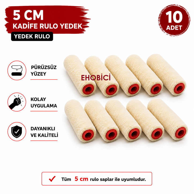 Kadife Rulo 10 lu Yedek 5cm (Moher)