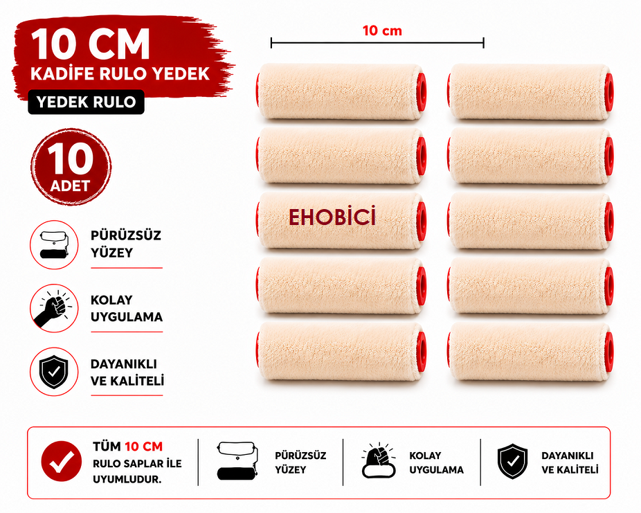 Kadife Rulo 10 lu Yedek 10cm (Moher)