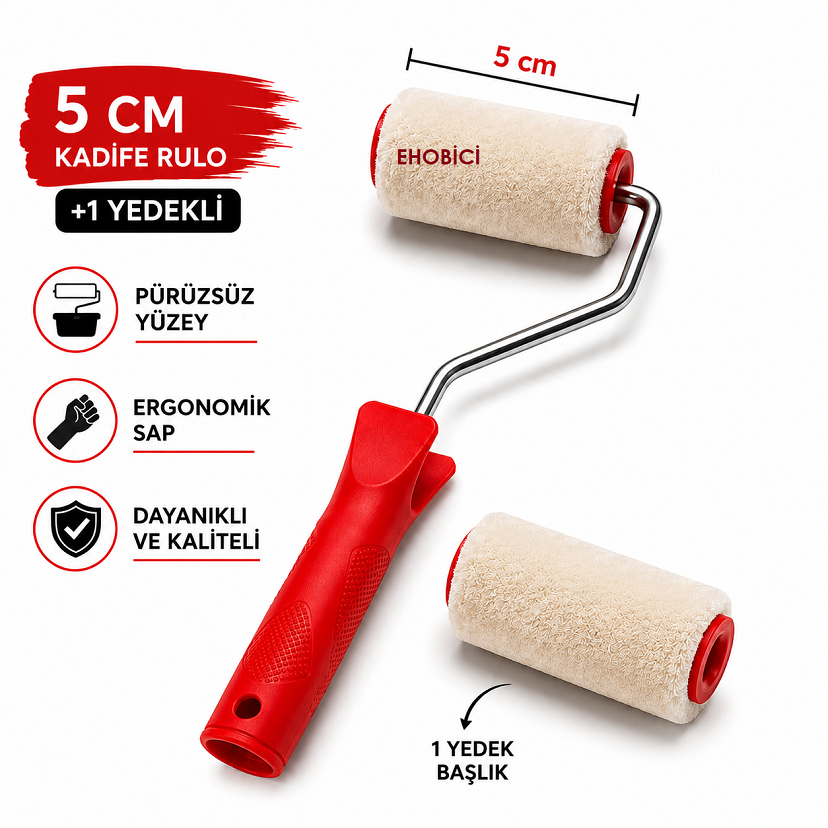 Kadife Rulo Fırça 5cm +1 Yedekli (Moher)