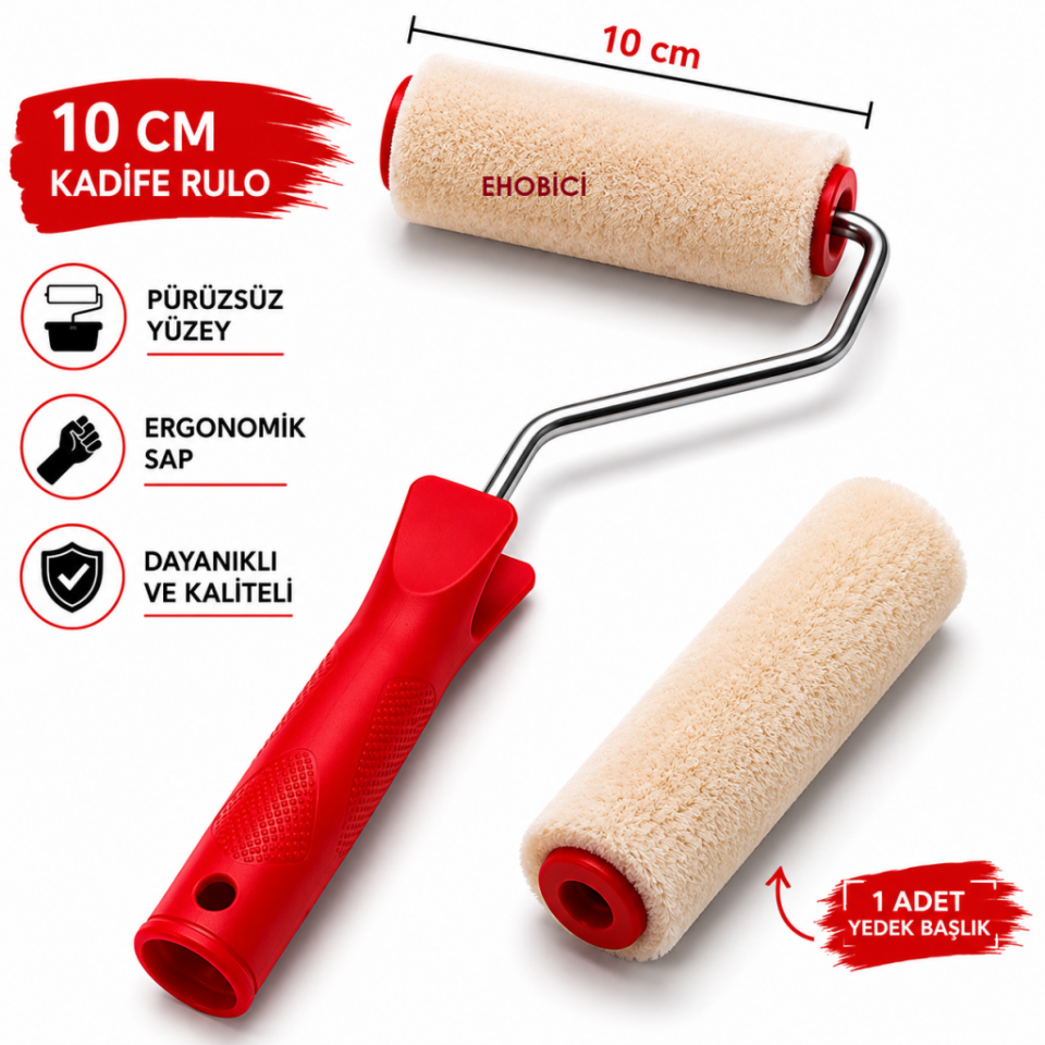 Kadife Rulo Fırça 10cm +1 Yedekli (Moher)