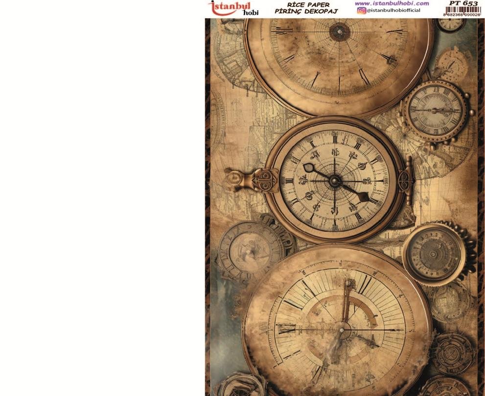 Pirinç Dekopaj Kağıdı 30x42cm PT-653 Saat ve Pusula
