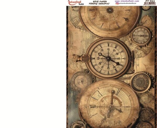 Pirinç Dekopaj Kağıdı 30x42cm PT-653 Saat ve Pusula