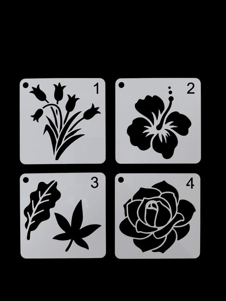 Çiçek Temalı Stencil Şablon Seti – 4 Parça (7,6 x 7,6 cm)