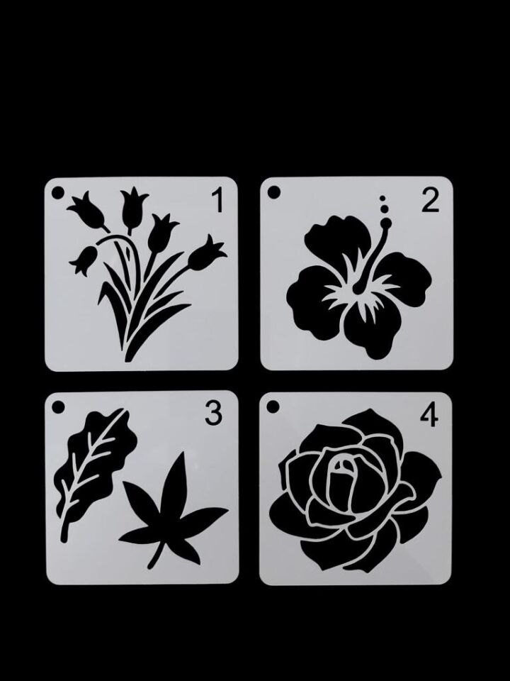 Çiçek Temalı Stencil Şablon Seti – 4 Parça (7,6 x 7,6 cm)