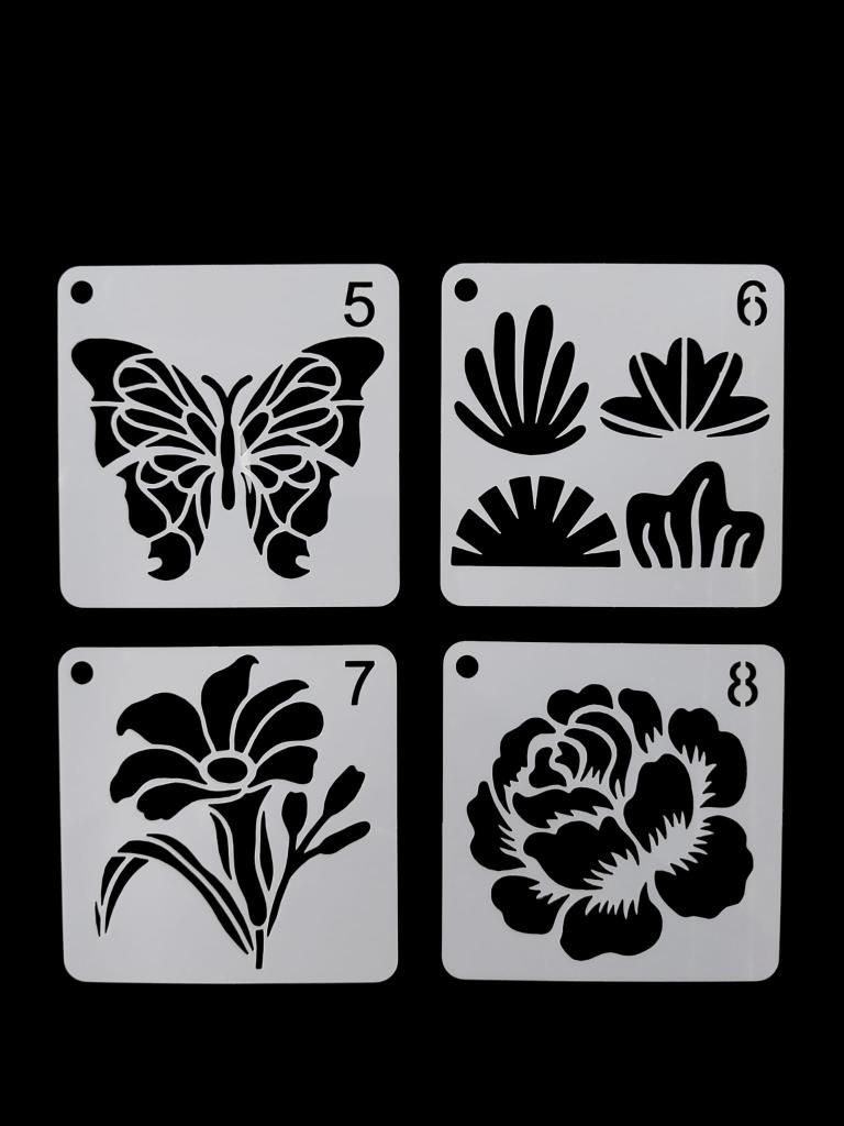 Çiçek Temalı Stencil Şablon Seti – 4 Parça (7,6 x 7,6 cm)