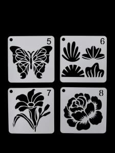 Çiçek Temalı Stencil Şablon Seti – 4 Parça (7,6 x 7,6 cm)