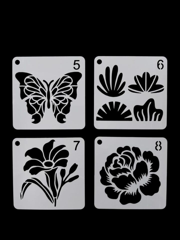 Çiçek Temalı Stencil Şablon Seti – 4 Parça (7,6 x 7,6 cm)