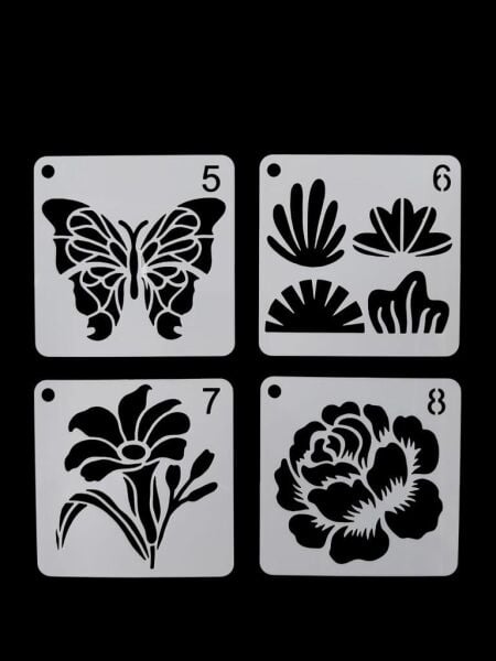 Çiçek Temalı Stencil Şablon Seti – 4 Parça (7,6 x 7,6 cm)