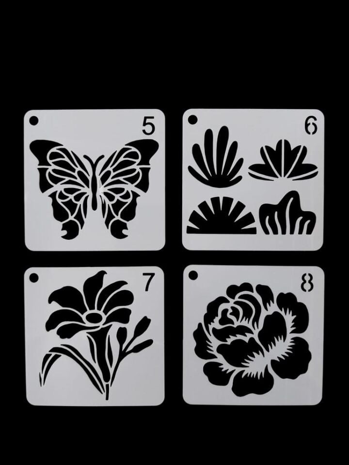 Çiçek Temalı Stencil Şablon Seti – 4 Parça (7,6 x 7,6 cm)