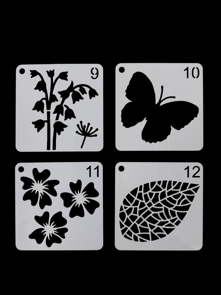 Çiçek Temalı Stencil Şablon Seti – 4 Parça (7,6 x 7,6 cm)