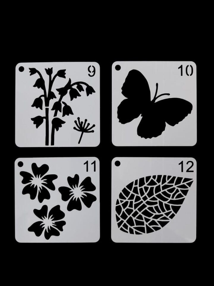 Çiçek Temalı Stencil Şablon Seti – 4 Parça (7,6 x 7,6 cm)