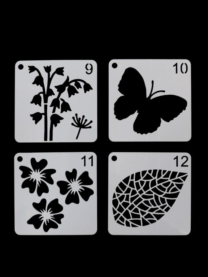 Çiçek Temalı Stencil Şablon Seti – 4 Parça (7,6 x 7,6 cm)