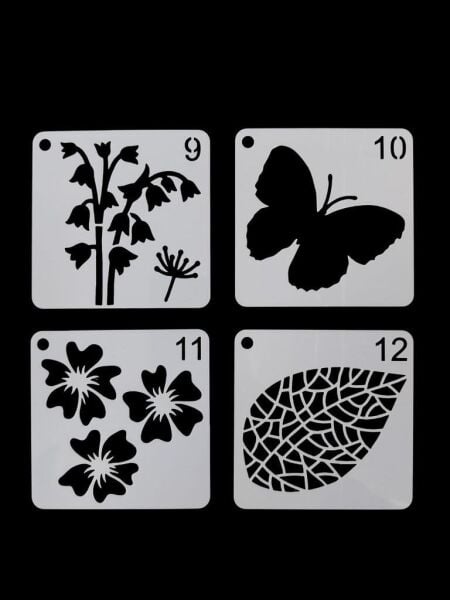 Çiçek Temalı Stencil Şablon Seti – 4 Parça (7,6 x 7,6 cm)