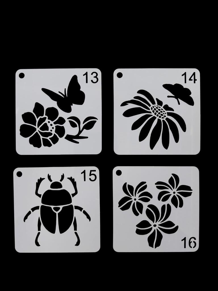 Çiçek Temalı Stencil Şablon Seti – 4 Parça (7,6 x 7,6 cm)