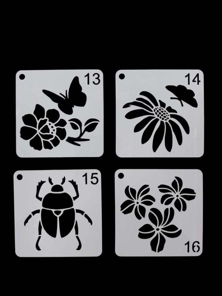 Çiçek Temalı Stencil Şablon Seti – 4 Parça (7,6 x 7,6 cm)