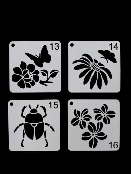 Çiçek Temalı Stencil Şablon Seti – 4 Parça (7,6 x 7,6 cm)