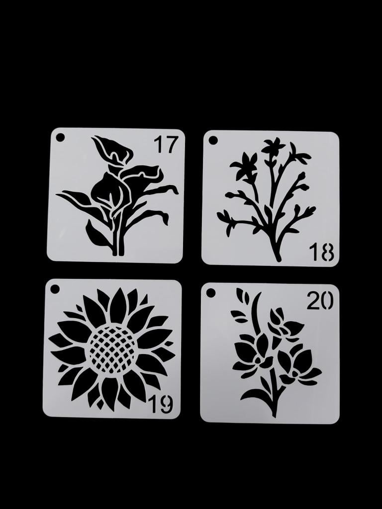 Çiçek Temalı Stencil Şablon Seti – 4 Parça (7,6 x 7,6 cm)