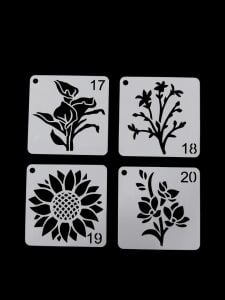 Çiçek Temalı Stencil Şablon Seti – 4 Parça (7,6 x 7,6 cm)