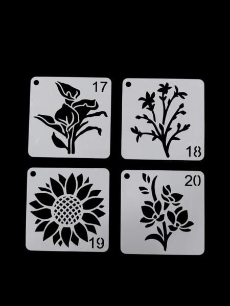 Çiçek Temalı Stencil Şablon Seti – 4 Parça (7,6 x 7,6 cm)