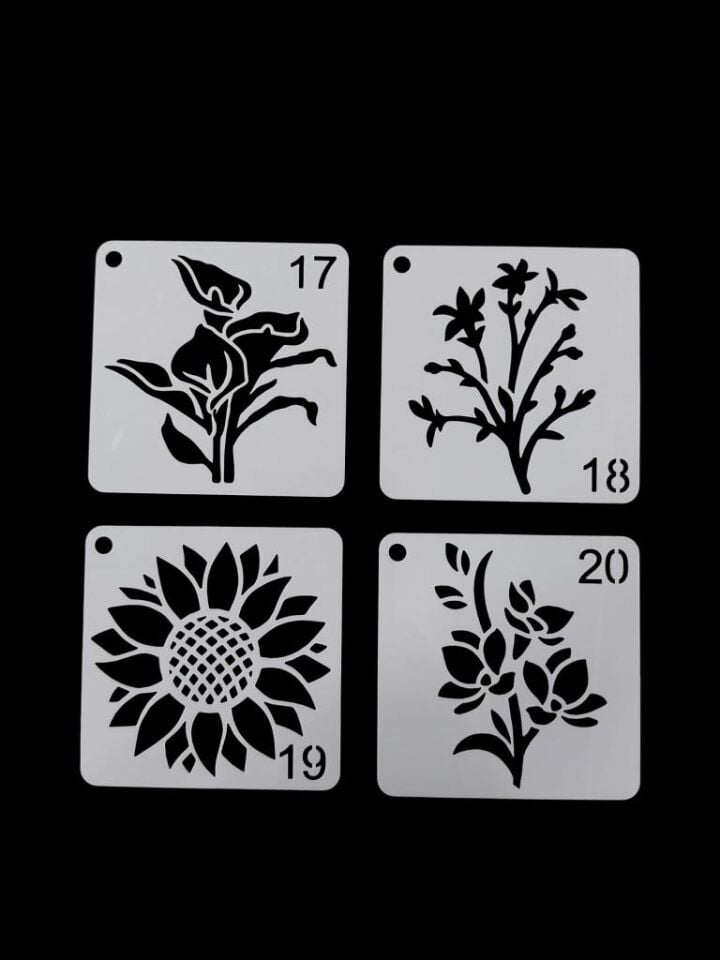 Çiçek Temalı Stencil Şablon Seti – 4 Parça (7,6 x 7,6 cm)