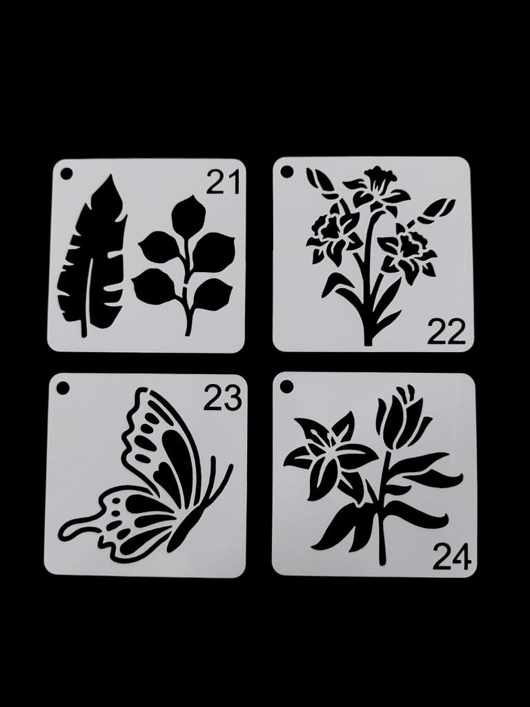 Çiçek Temalı Stencil Şablon Seti – 4 Parça (7,6 x 7,6 cm)
