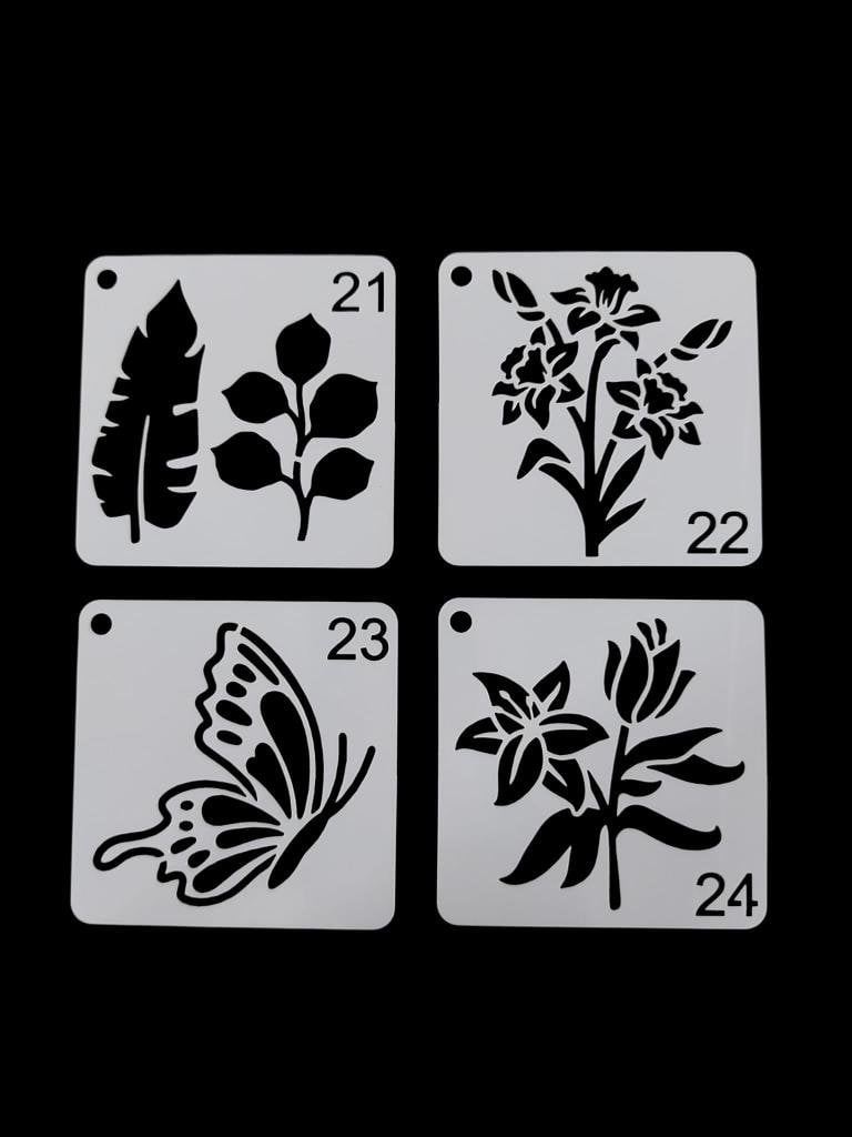 Çiçek Temalı Stencil Şablon Seti – 4 Parça (7,6 x 7,6 cm)