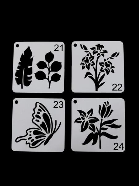 Çiçek Temalı Stencil Şablon Seti – 4 Parça (7,6 x 7,6 cm)