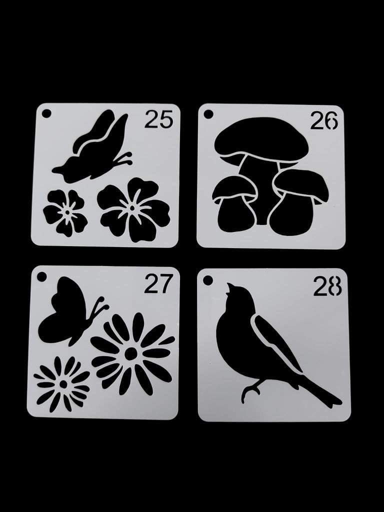 Çiçek Temalı Stencil Şablon Seti – 4 Parça (7,6 x 7,6 cm)