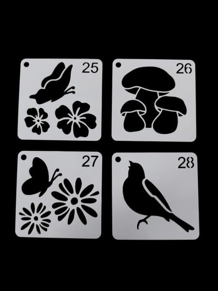 Çiçek Temalı Stencil Şablon Seti – 4 Parça (7,6 x 7,6 cm)