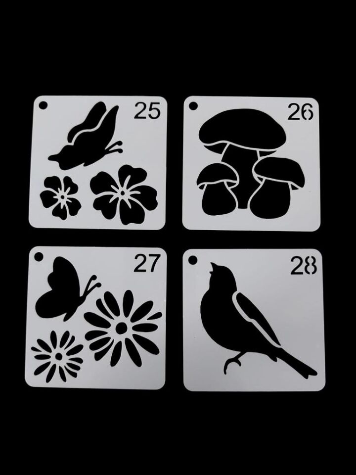 Çiçek Temalı Stencil Şablon Seti – 4 Parça (7,6 x 7,6 cm)