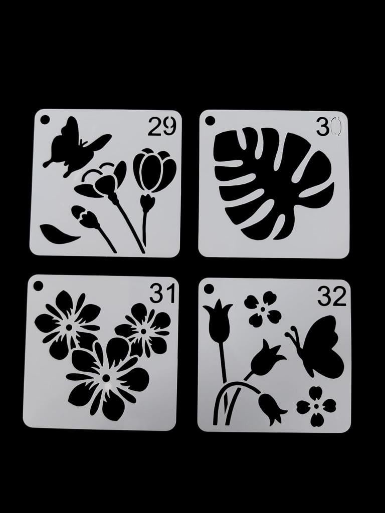 Çiçek Temalı Stencil Şablon Seti – 4 Parça (7,6 x 7,6 cm)