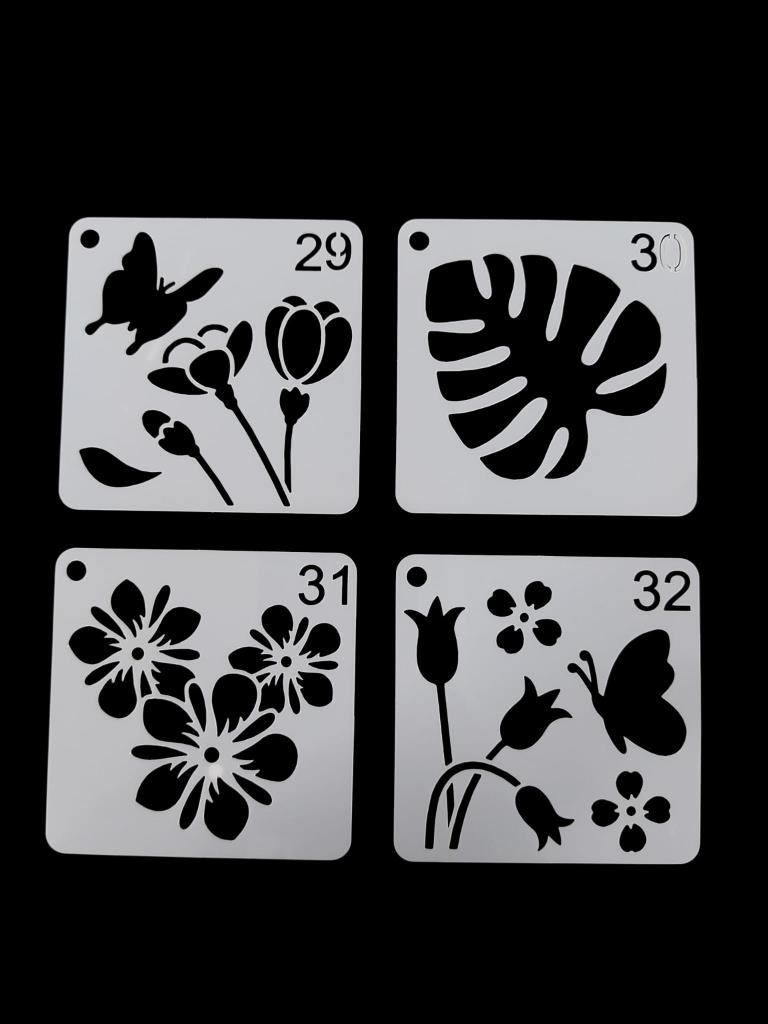 Çiçek Temalı Stencil Şablon Seti – 4 Parça (7,6 x 7,6 cm)