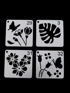 Çiçek Temalı Stencil Şablon Seti – 4 Parça (7,6 x 7,6 cm)