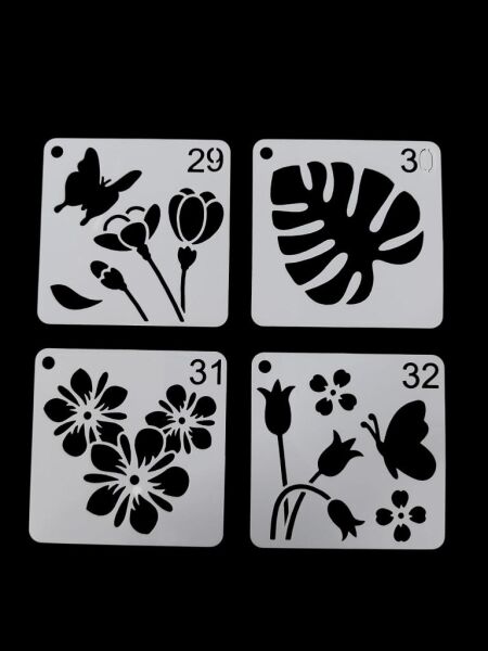 Çiçek Temalı Stencil Şablon Seti – 4 Parça (7,6 x 7,6 cm)