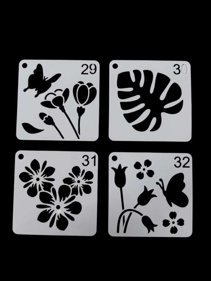 Çiçek Temalı Stencil Şablon Seti – 4 Parça (7,6 x 7,6 cm)