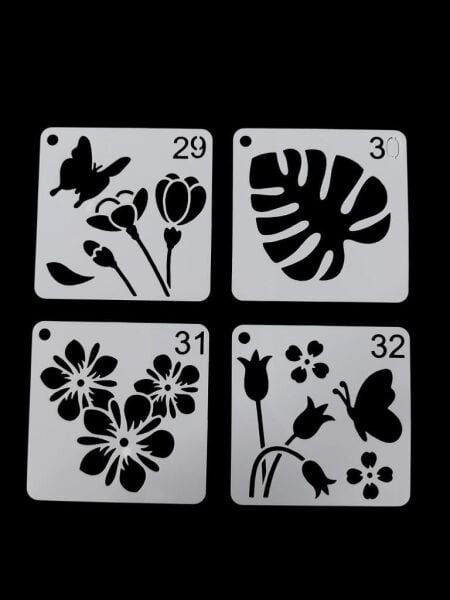 Çiçek Temalı Stencil Şablon Seti – 4 Parça (7,6 x 7,6 cm)