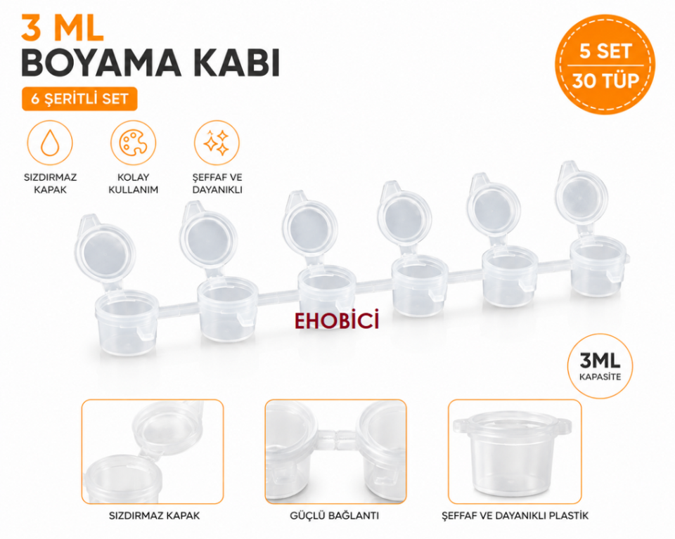 Plastik Boya Kabı 3ml 5 x 6 lı Set