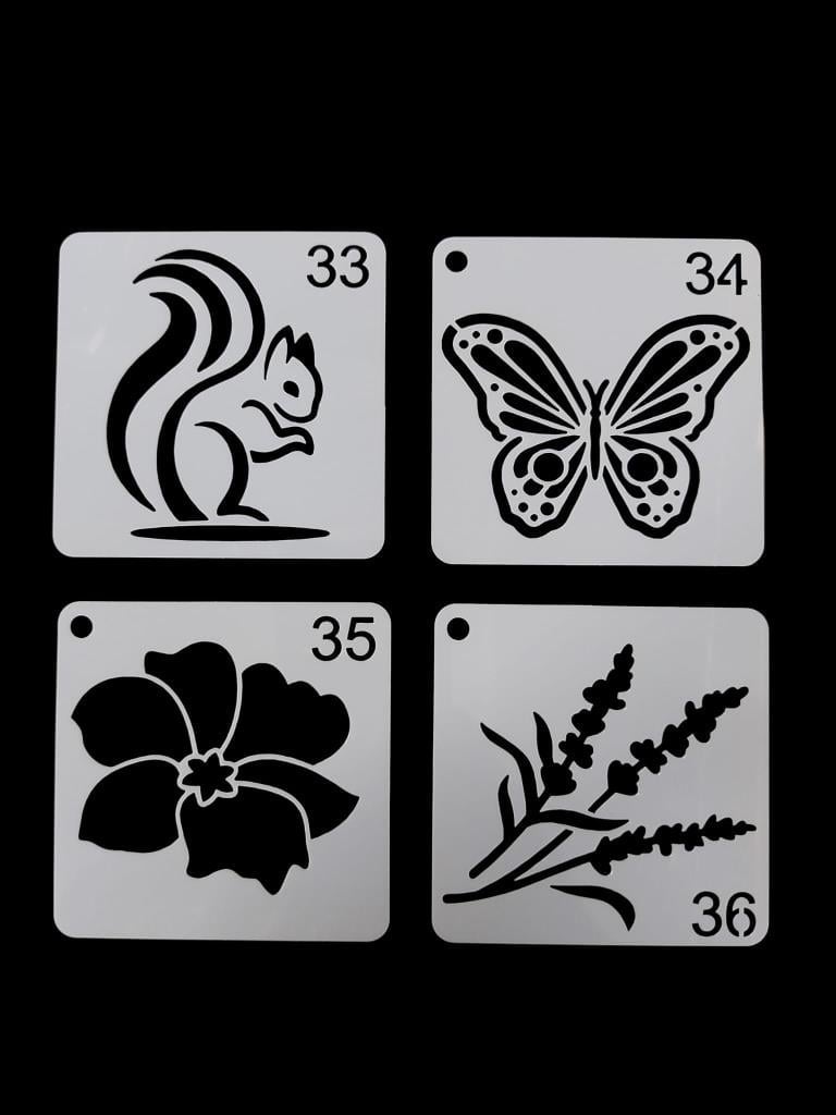 Çiçek Temalı Stencil Şablon Seti – 4 Parça (7,6 x 7,6 cm)