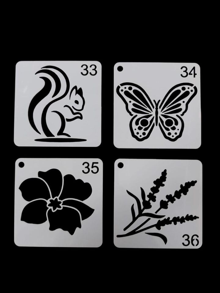 Çiçek Temalı Stencil Şablon Seti – 4 Parça (7,6 x 7,6 cm)
