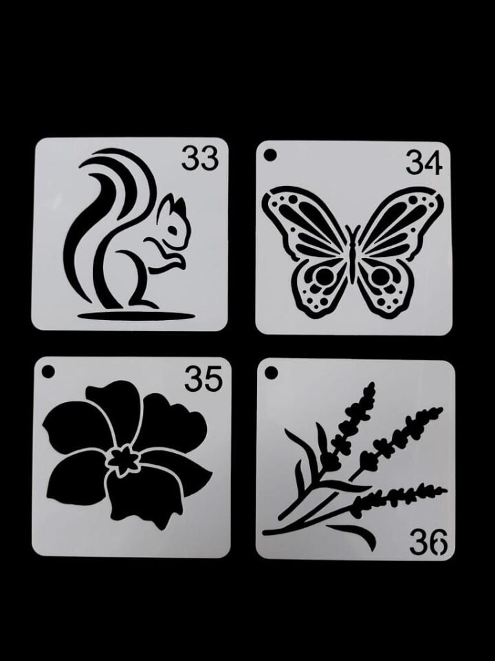 Çiçek Temalı Stencil Şablon Seti – 4 Parça (7,6 x 7,6 cm)