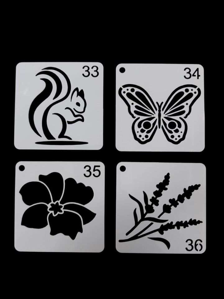 Çiçek Temalı Stencil Şablon Seti – 4 Parça (7,6 x 7,6 cm)