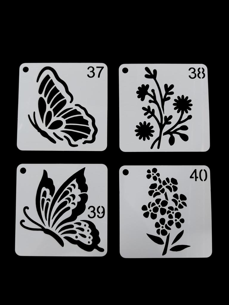 Çiçek Temalı Stencil Şablon Seti – 4 Parça (7,6 x 7,6 cm)
