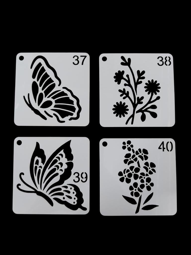 Çiçek Temalı Stencil Şablon Seti – 4 Parça (7,6 x 7,6 cm)