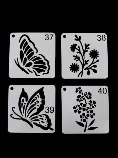 Çiçek Temalı Stencil Şablon Seti – 4 Parça (7,6 x 7,6 cm)