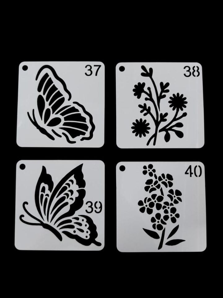 Çiçek Temalı Stencil Şablon Seti – 4 Parça (7,6 x 7,6 cm)