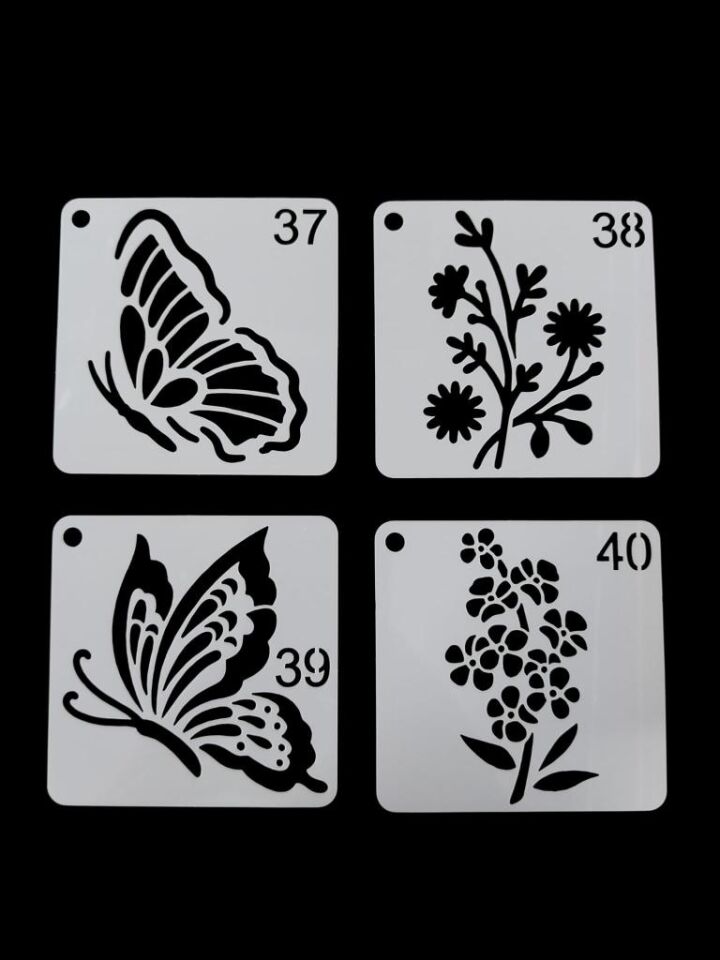 Çiçek Temalı Stencil Şablon Seti – 4 Parça (7,6 x 7,6 cm)