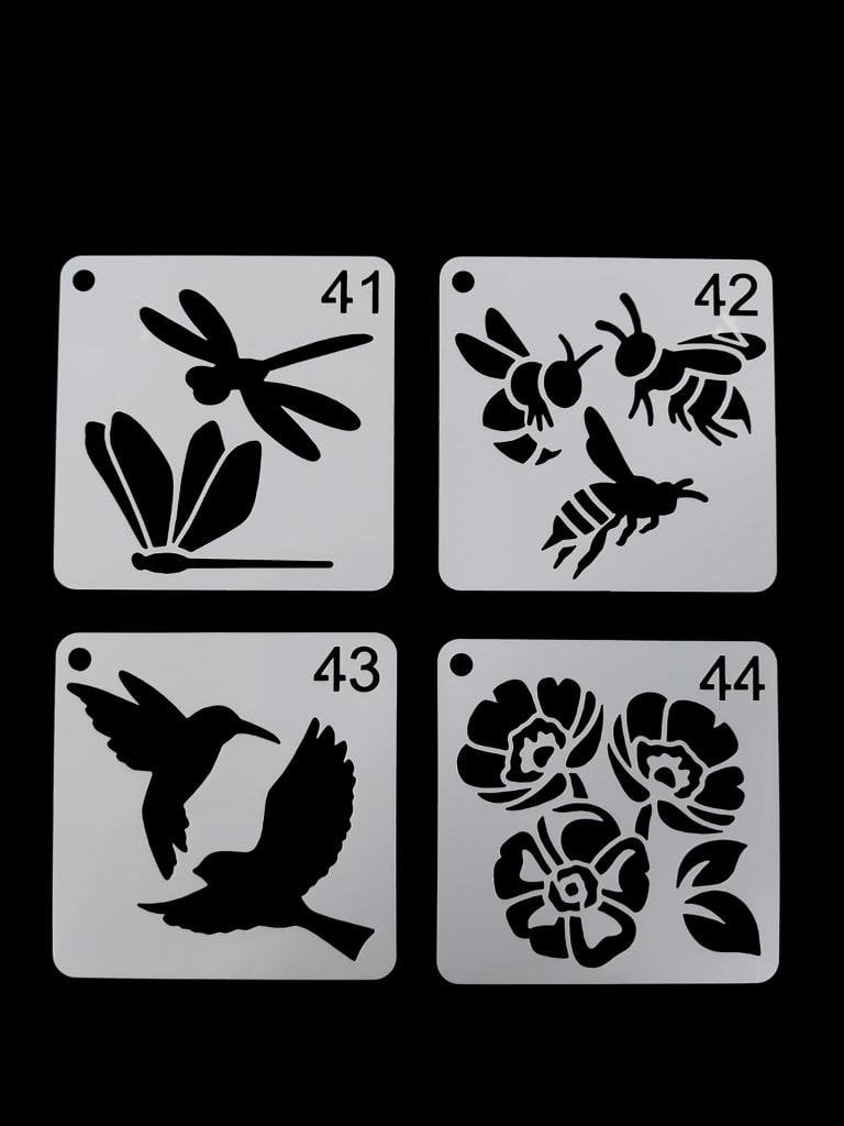 Çiçek Temalı Stencil Şablon Seti – 4 Parça (7,6 x 7,6 cm)