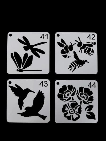 Çiçek Temalı Stencil Şablon Seti – 4 Parça (7,6 x 7,6 cm)