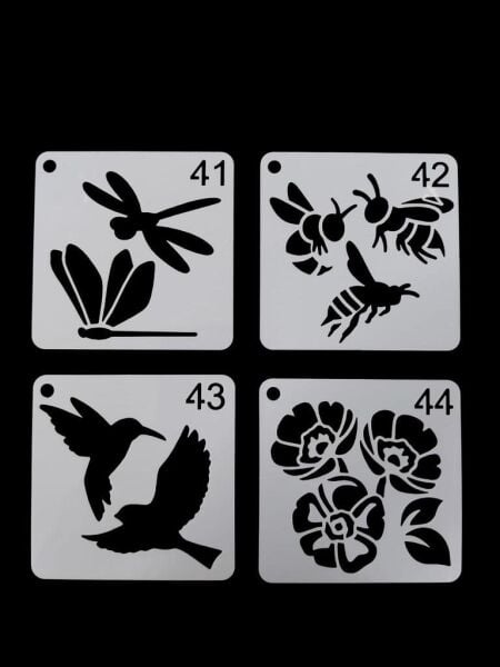 Çiçek Temalı Stencil Şablon Seti – 4 Parça (7,6 x 7,6 cm)